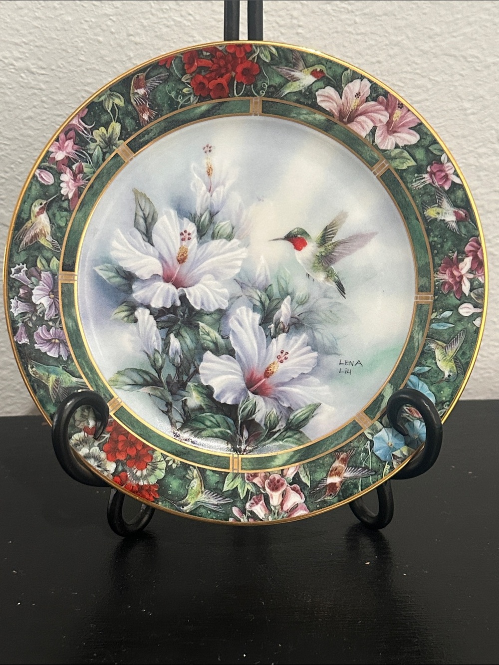 Decorative Floral Hummingbird Porcelain Plate By Lena Liu- Collectors Item